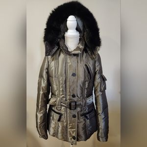 Women's Metallic Jacket with Fur Trim